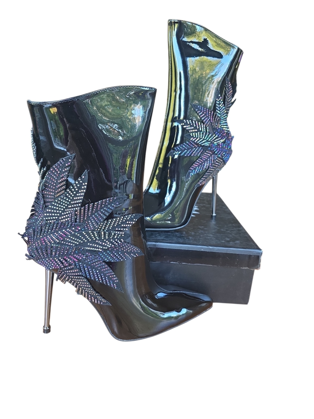 Azalea Wang Nightshift Black Patent Stiletto Ankle Boots